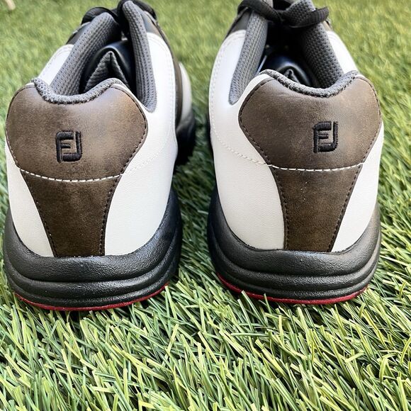 New FootJoy Men\'s GreenJoys Golf Spiked Shoes 8M White/Brown Upper Red Bottom main image 6